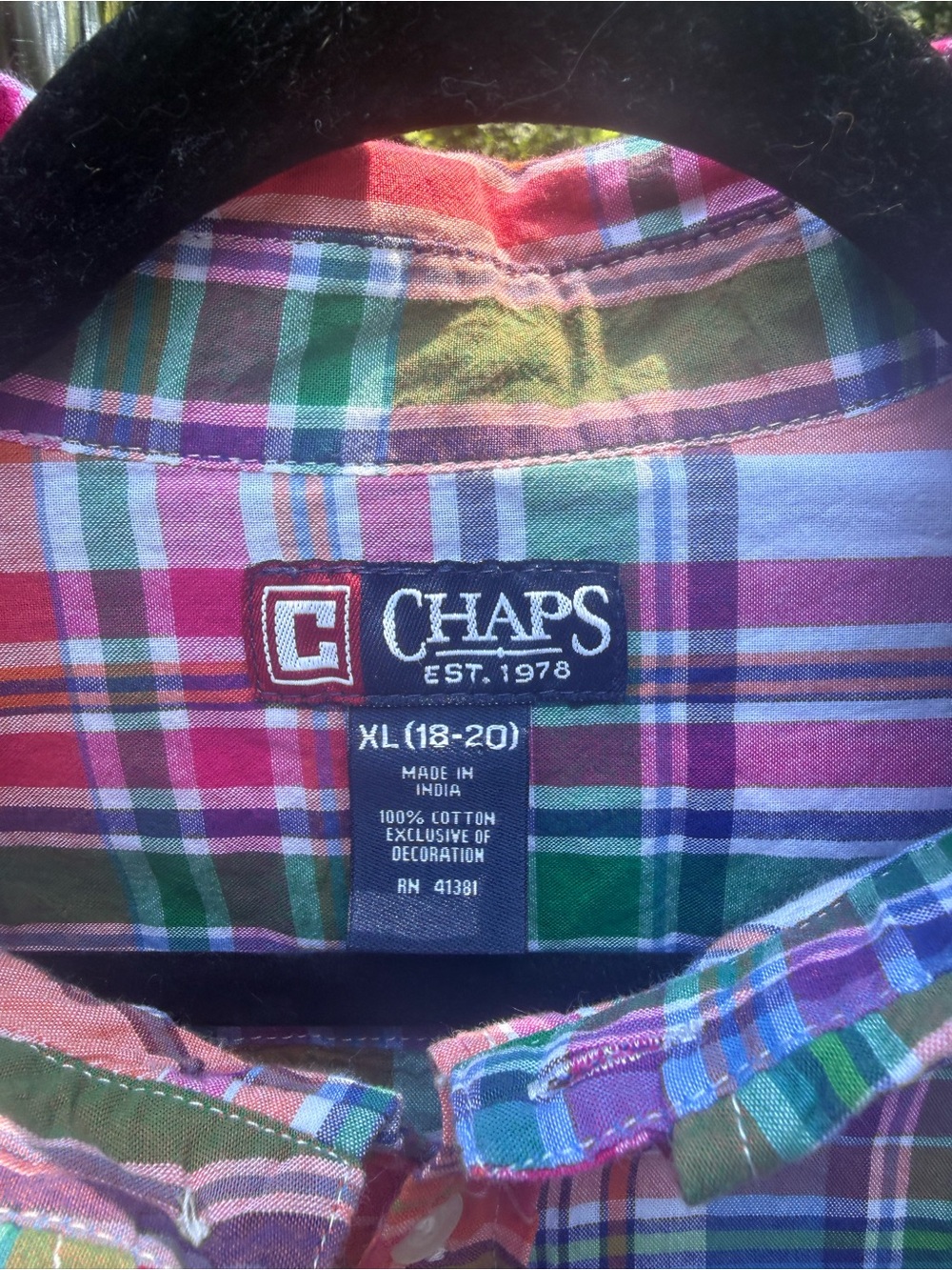 Chaps Boys Orange, Pink & Green Plaid Short-Sleeve Button-Down Shirt - Picture 2 of 3